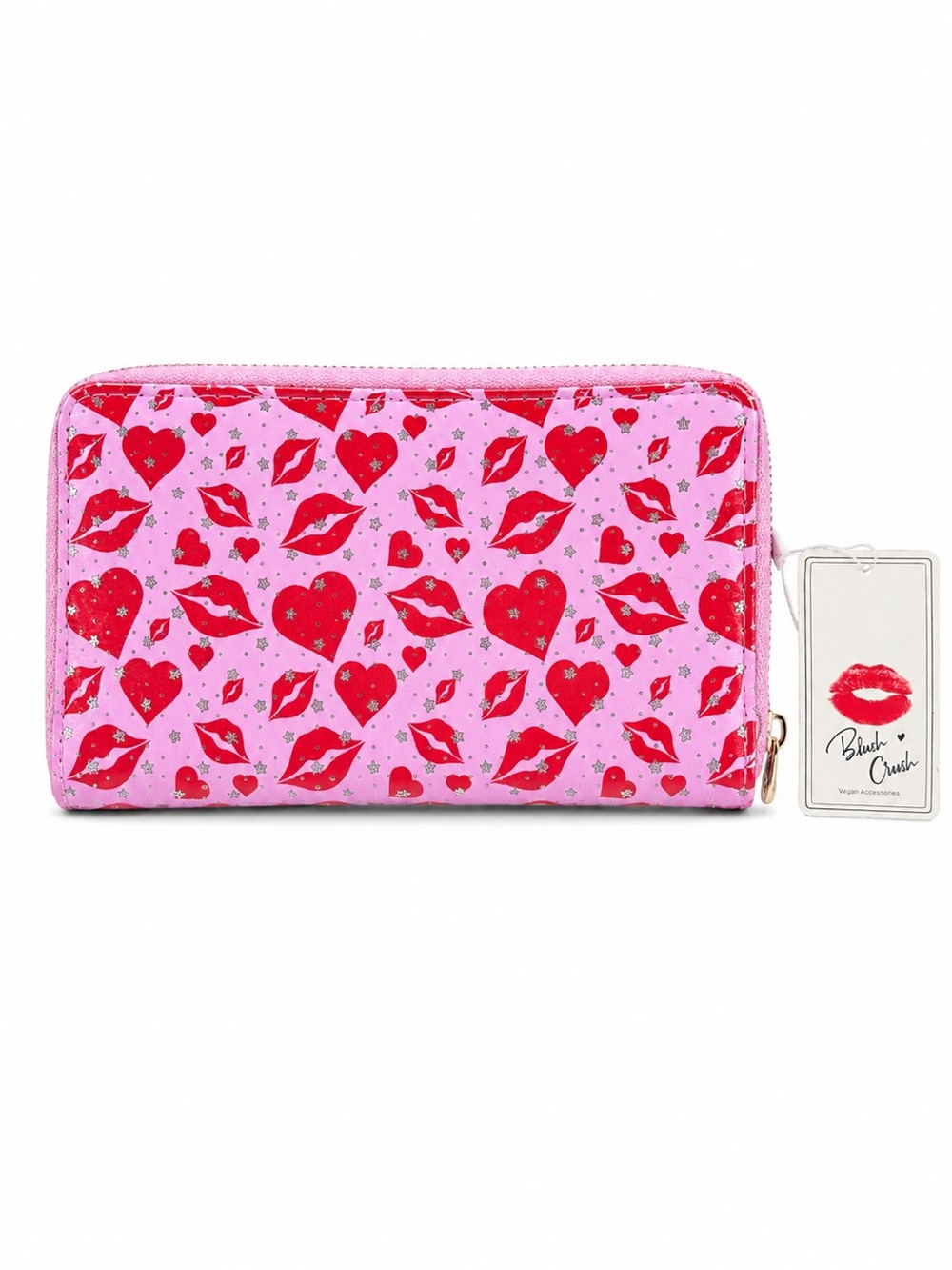 Pink & Red Heart and Lips Zip-Around Wallet